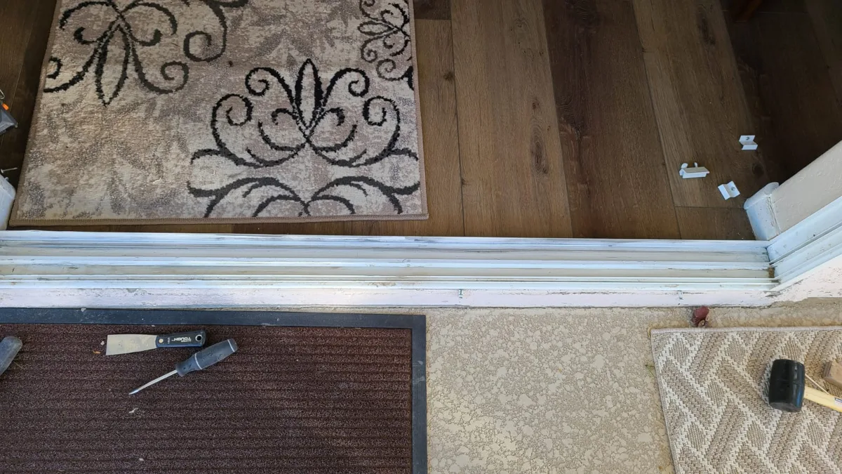 Patio door threshold before a metal track cap is fitted